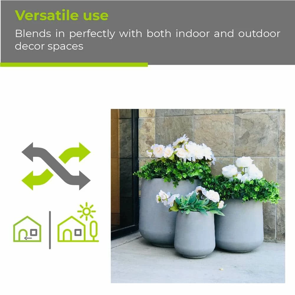 KANTE 17.3 in. Tall Natural Lightweight Concrete Footed Tulip Outdoor Round Planter (Set of 3) - Image 7