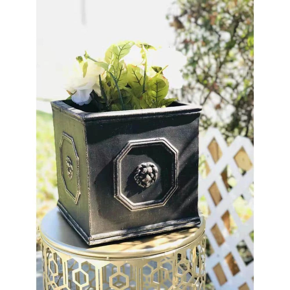 KANTE 12.6 in. Tall Oil Rubbed Bronze Lightweight Concrete Classic Square English Style Lion Head Planter - Image 4