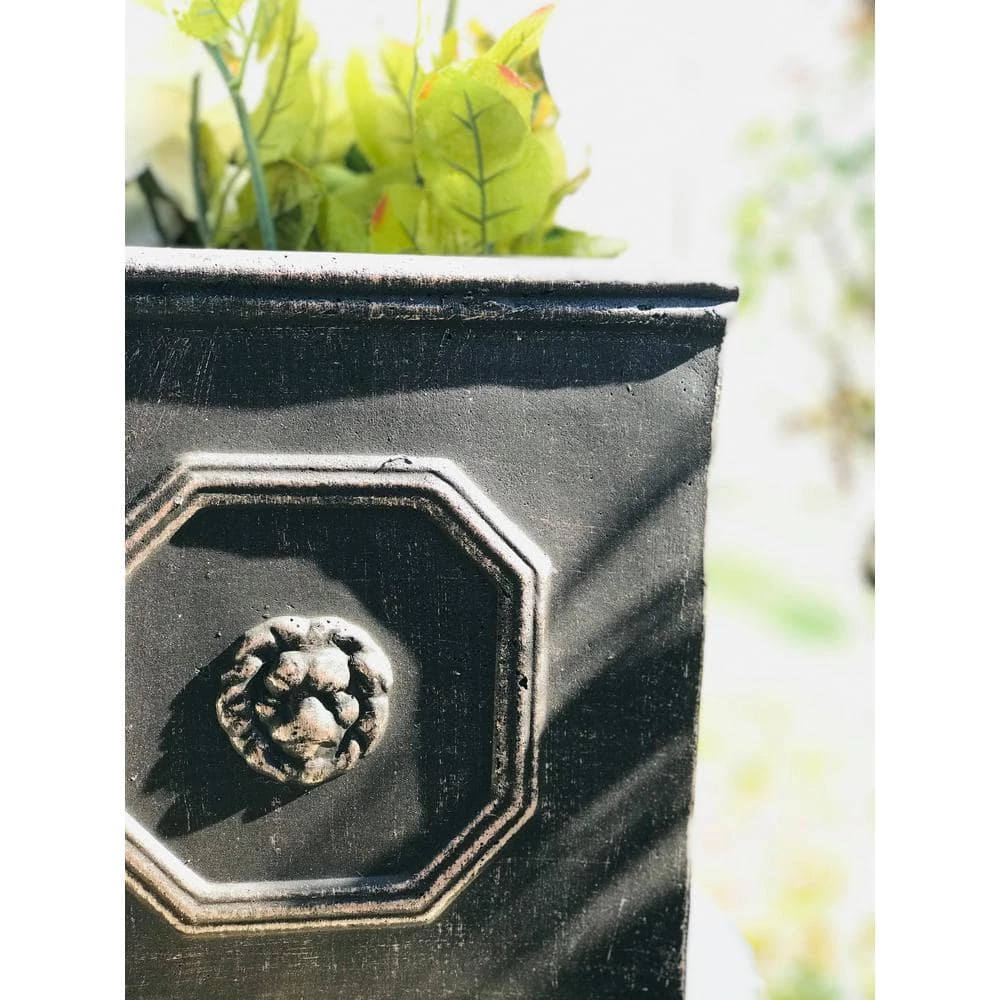 KANTE 12.6 in. Tall Oil Rubbed Bronze Lightweight Concrete Classic Square English Style Lion Head Planter - Image 3
