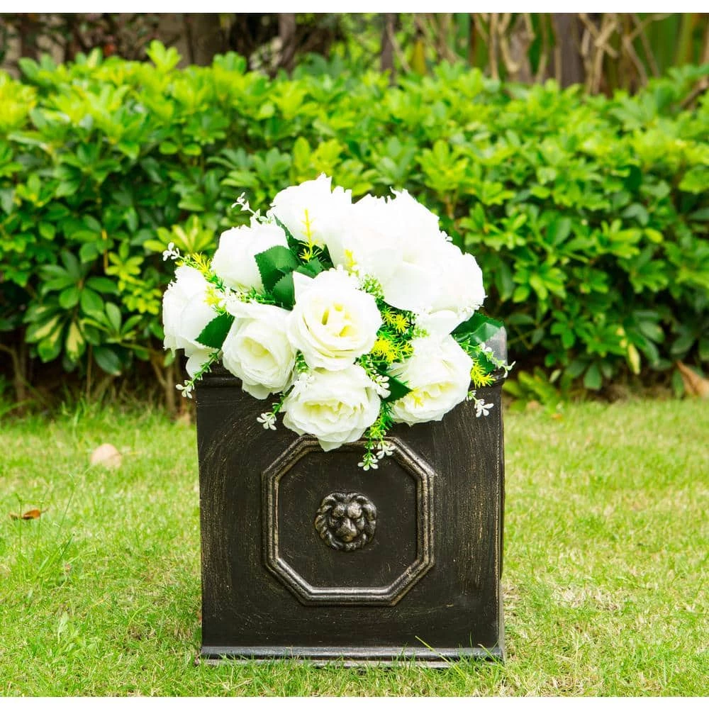 KANTE 12.6 in. Tall Oil Rubbed Bronze Lightweight Concrete Classic Square English Style Lion Head Planter - Image 2