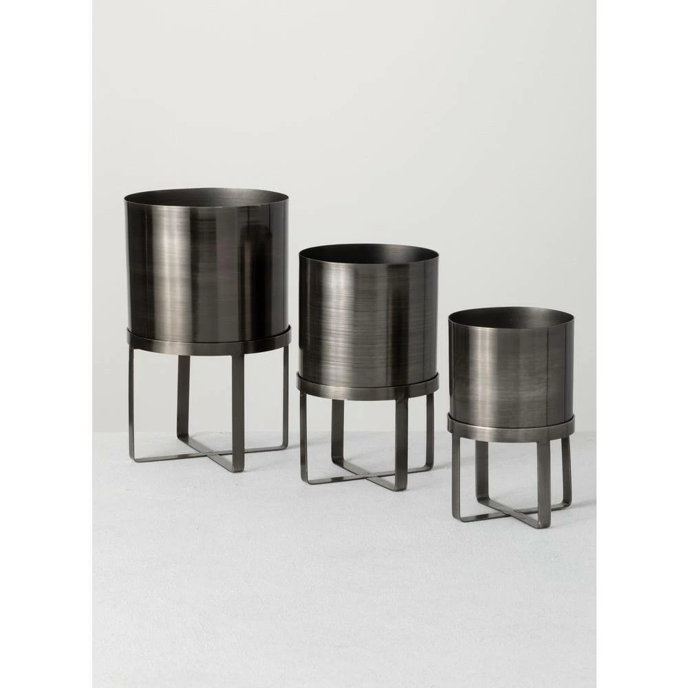 SULLIVANS Pewter Metal Planter With Stand (Set of 3) - Image 4