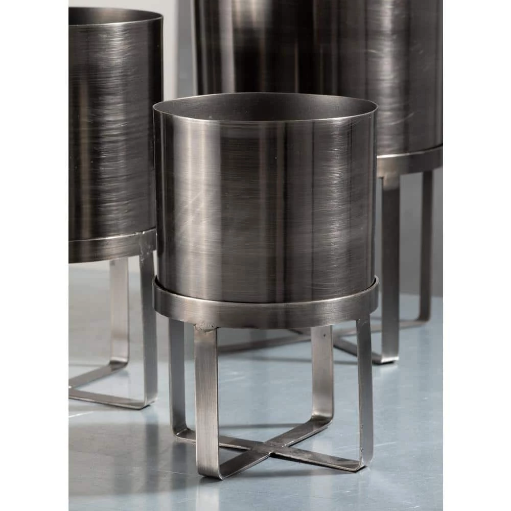 SULLIVANS Pewter Metal Planter With Stand (Set of 3) - Image 2