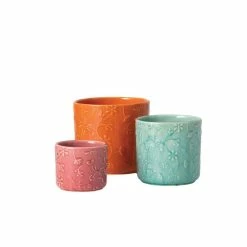SULLIVANS Multi-Color Ceramic Floral Relief Flower Pot (Set of 3)