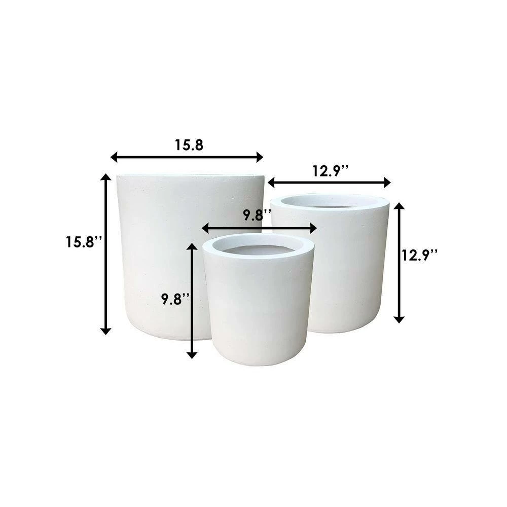 KANTE 15.8 in. x 12.9 in. & 9.8 in. W Round Pure White Concrete/Fiberglass Indoor Outdoor Modern Seamless Planters (Set of 3) - Image 4