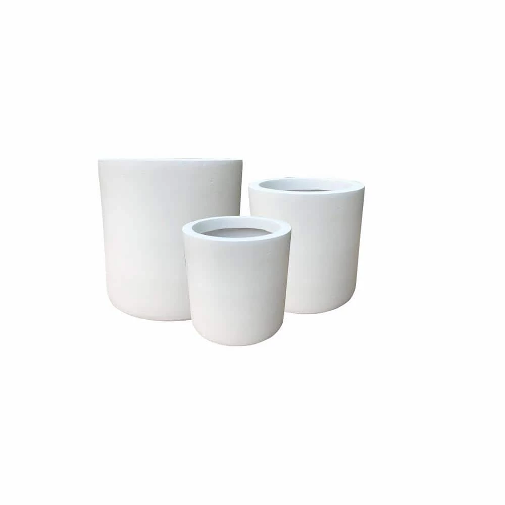 KANTE 15.8 in. x 12.9 in. & 9.8 in. W Round Pure White Concrete/Fiberglass Indoor Outdoor Modern Seamless Planters (Set of 3)