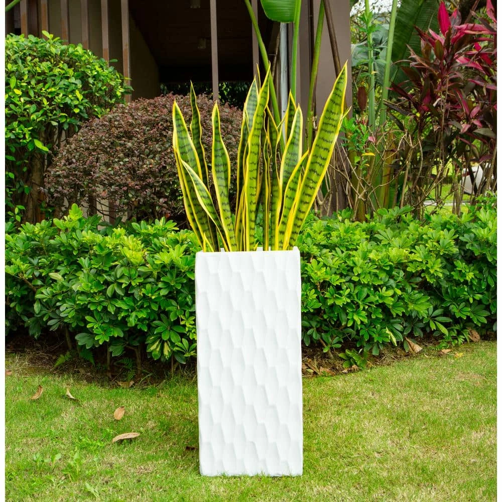 KANTE 23.6 in. H Square Pure White Concrete/Fiberglass Indoor Outdoor Elegant Retro Tall Planter - Image 4