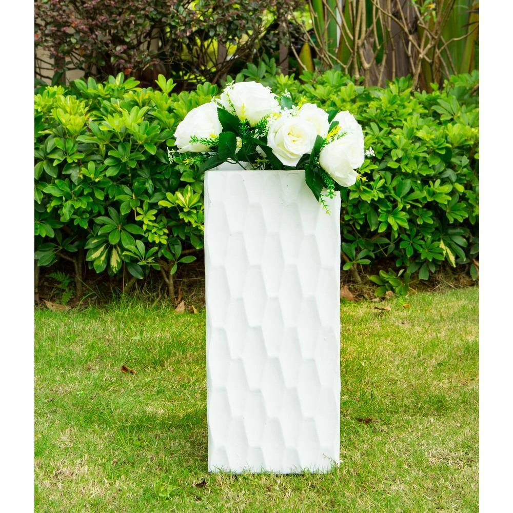 KANTE 23.6 in. H Square Pure White Concrete/Fiberglass Indoor Outdoor Elegant Retro Tall Planter - Image 2
