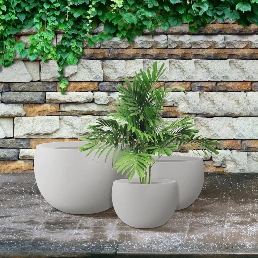 KANTE 20 in., 16 in. and 12 in. W Pure White Concrete Round Elegant Planters (Set of 3), Outdoor Indoor Modern Planter Pots - Image 7