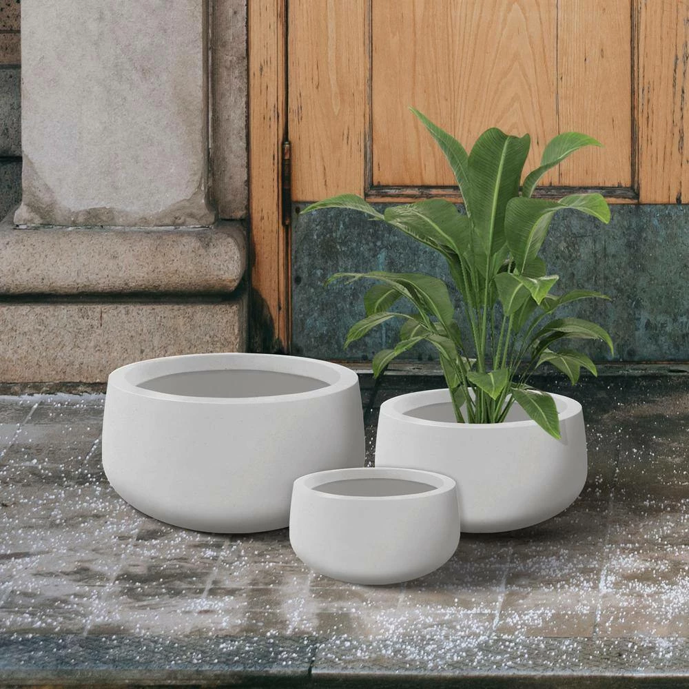 KANTE 19.6 in., 15.7 in. & 11.8 in. W Round Pure White Concrete Elegant Planters Set of 3, Outdoor Indoor w/Drainage Holes - Image 6