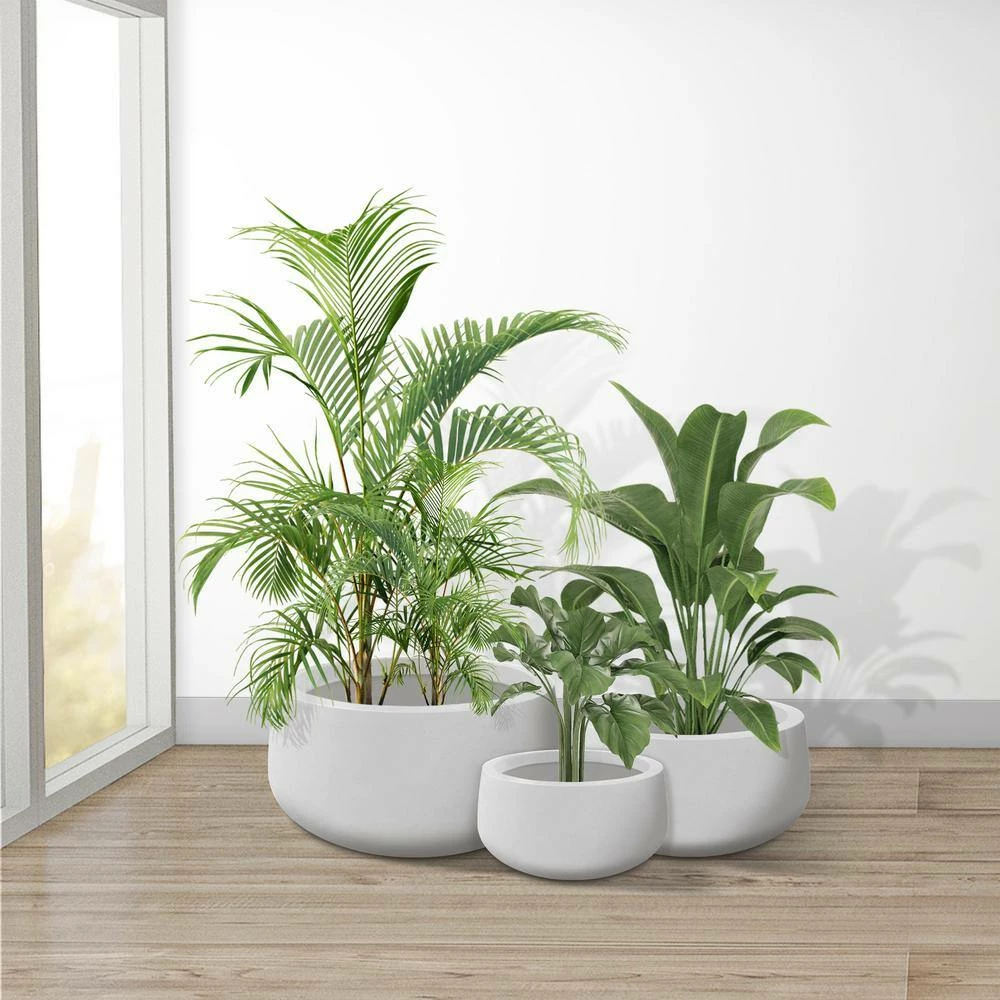 KANTE 19.6 in., 15.7 in. & 11.8 in. W Round Pure White Concrete Elegant Planters Set of 3, Outdoor Indoor w/Drainage Holes - Image 4