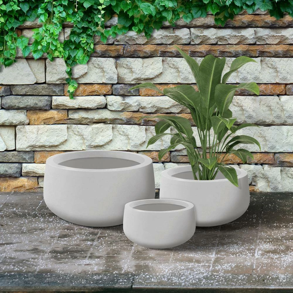 KANTE 19.6 in., 15.7 in. & 11.8 in. W Round Pure White Concrete Elegant Planters Set of 3, Outdoor Indoor w/Drainage Holes - Image 8