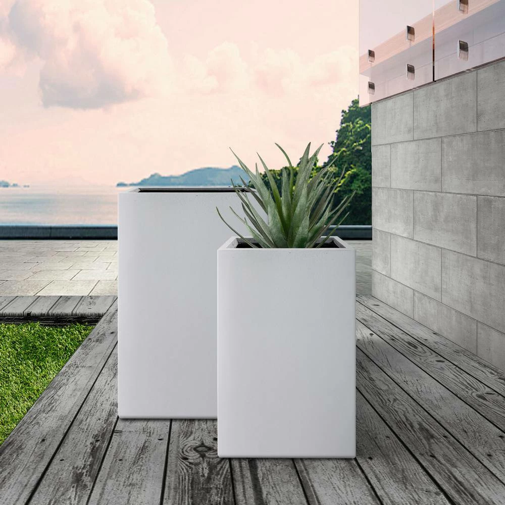 KANTE 28 in. and 24 in. Tall, Pure White Lightweight Concrete and Weather Resistant Fiberglass Rectangle Outdoor (Set of 2) - Image 2