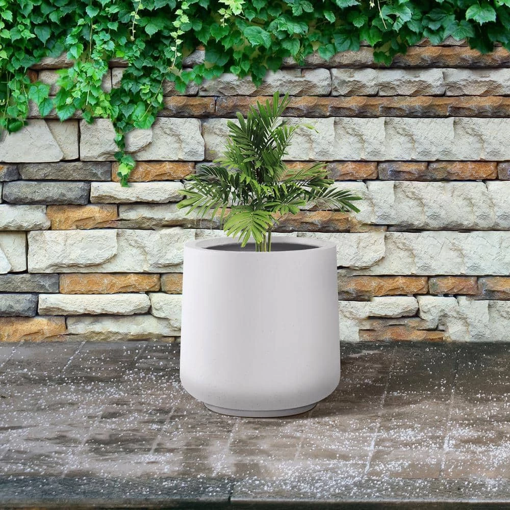KANTE 17.3 in. H Round Pure White Concrete Planter, Outdoor Indoor Large Planter Pots Containers with Drainage Holes - Image 2