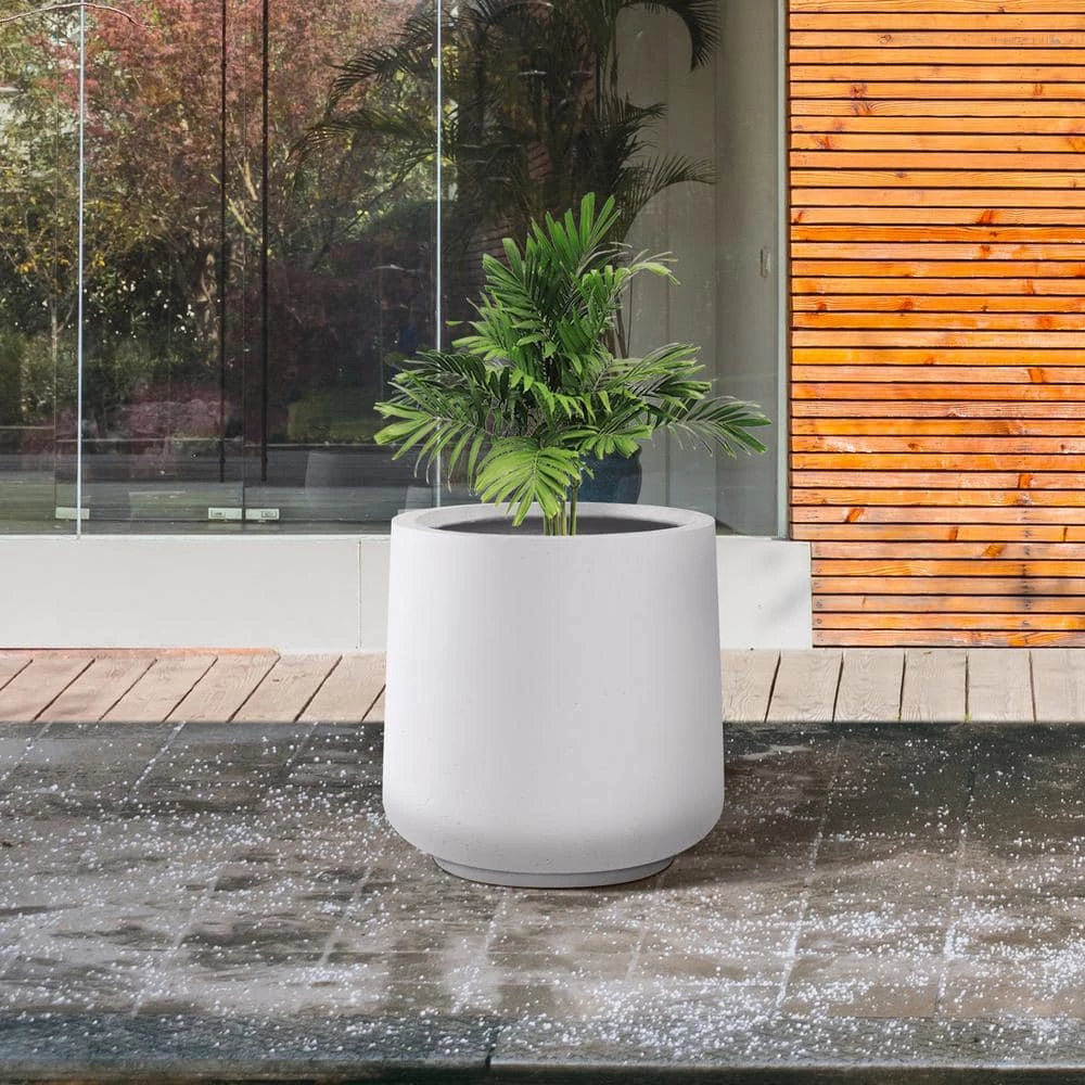 KANTE 17.3 in. H Round Pure White Concrete Planter, Outdoor Indoor Large Planter Pots Containers with Drainage Holes - Image 6
