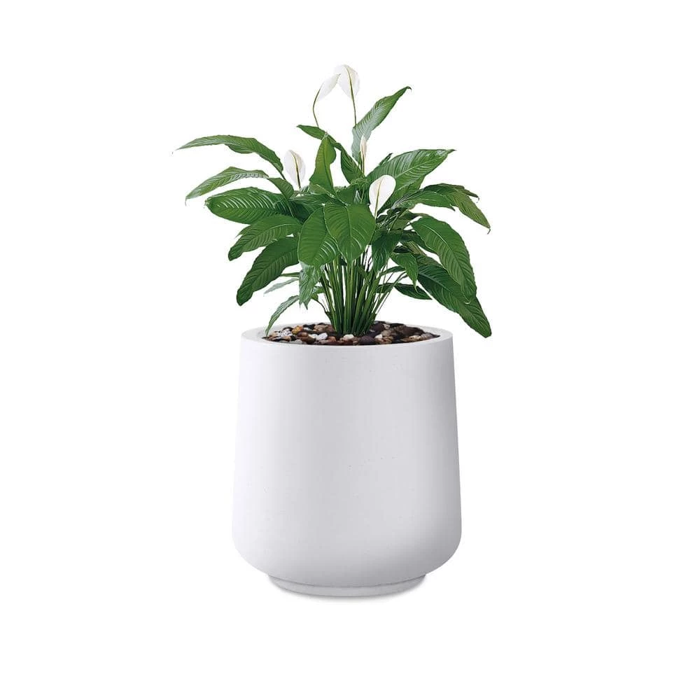 KANTE 17.3 in. H Round Pure White Concrete Planter, Outdoor Indoor Large Planter Pots Containers with Drainage Holes