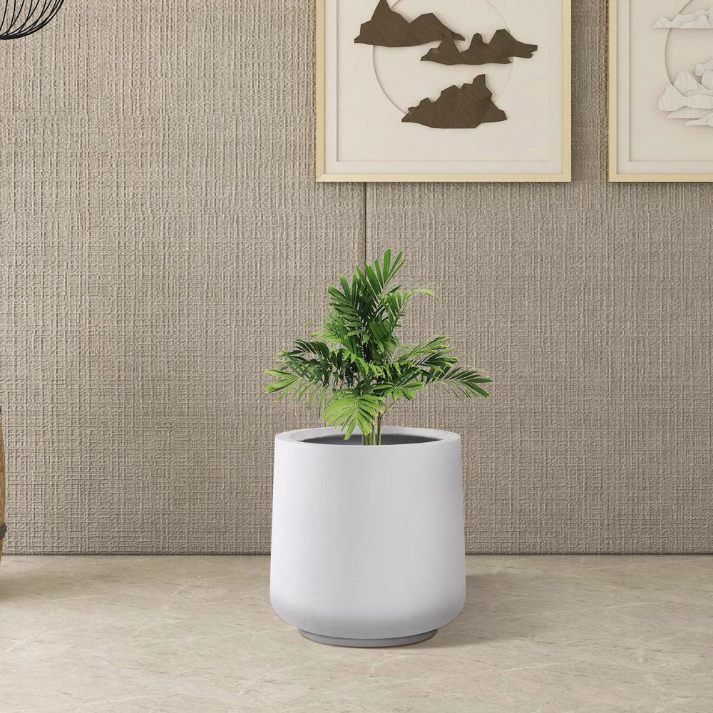 KANTE 17.3 in. H Round Pure White Concrete Planter, Outdoor Indoor Large Planter Pots Containers with Drainage Holes - Image 3