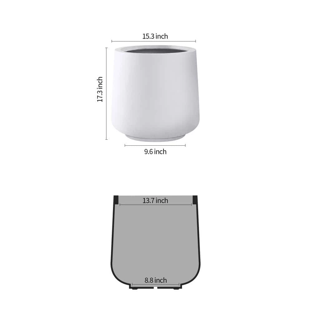 KANTE 17.3 in. H Round Pure White Concrete Planter, Outdoor Indoor Large Planter Pots Containers with Drainage Holes - Image 4