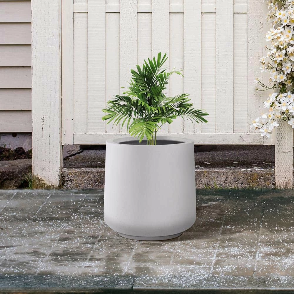 KANTE 17.3 in. H Round Pure White Concrete Planter, Outdoor Indoor Large Planter Pots Containers with Drainage Holes - Image 8