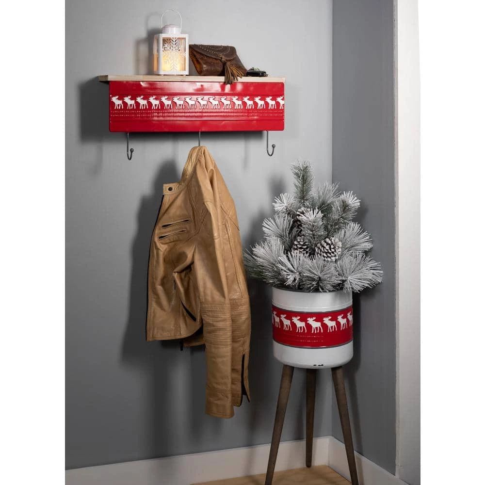 SULLIVANS Red & White Reindeer Metal and Wood Planter Stand (Set of 2) - Image 3