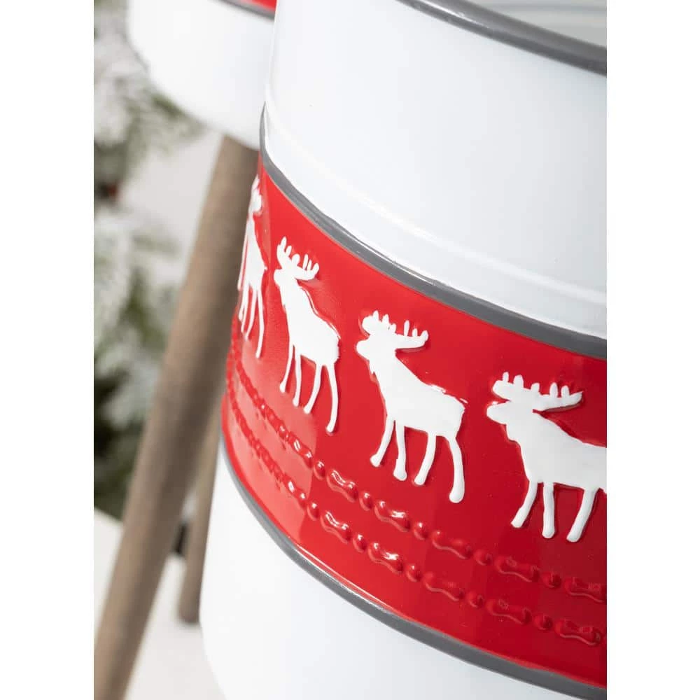 SULLIVANS Red & White Reindeer Metal and Wood Planter Stand (Set of 2) - Image 2