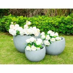 KANTE 20 in., 16 in. and 12 in. W Round Slate Gray Concrete/Fiberglass Indoor Outdoor Elegant Bowl Planters (Set of 3)