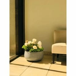 KANTE 20 in. W Round Slate Gray Lightweight Concrete/Fiberglass Indoor Outdoor Elegant Bowl Planter