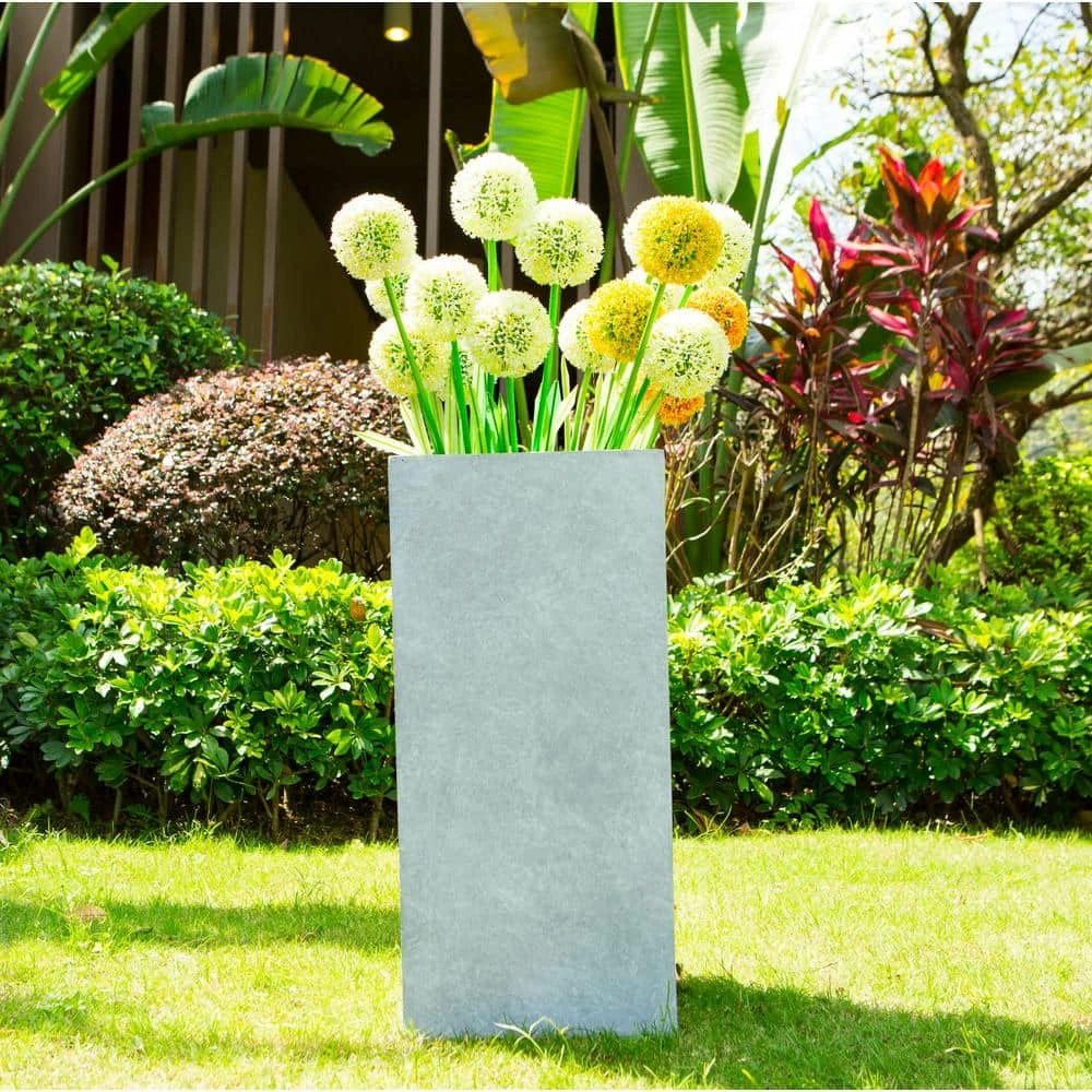 KANTE 24 in. H Square Slate Gray Concrete/Fiberglass Indoor Outdoor Elegant Tall Planter - Image 3