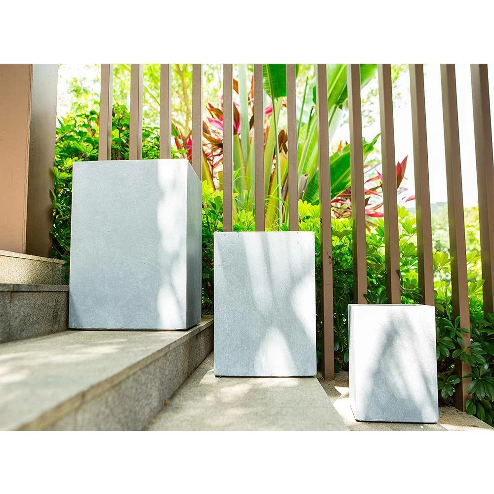 KANTE 19 in. x 16 in. and 13 in. H Square Slate Gray Concrete/Fiberglass Indoor Outdoor Elegant Planters (Set of 3) - Image 4