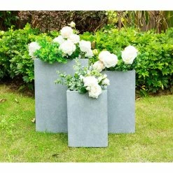KANTE 19 in. x 16 in. and 13 in. H Square Slate Gray Concrete/Fiberglass Indoor Outdoor Elegant Planters (Set of 3)