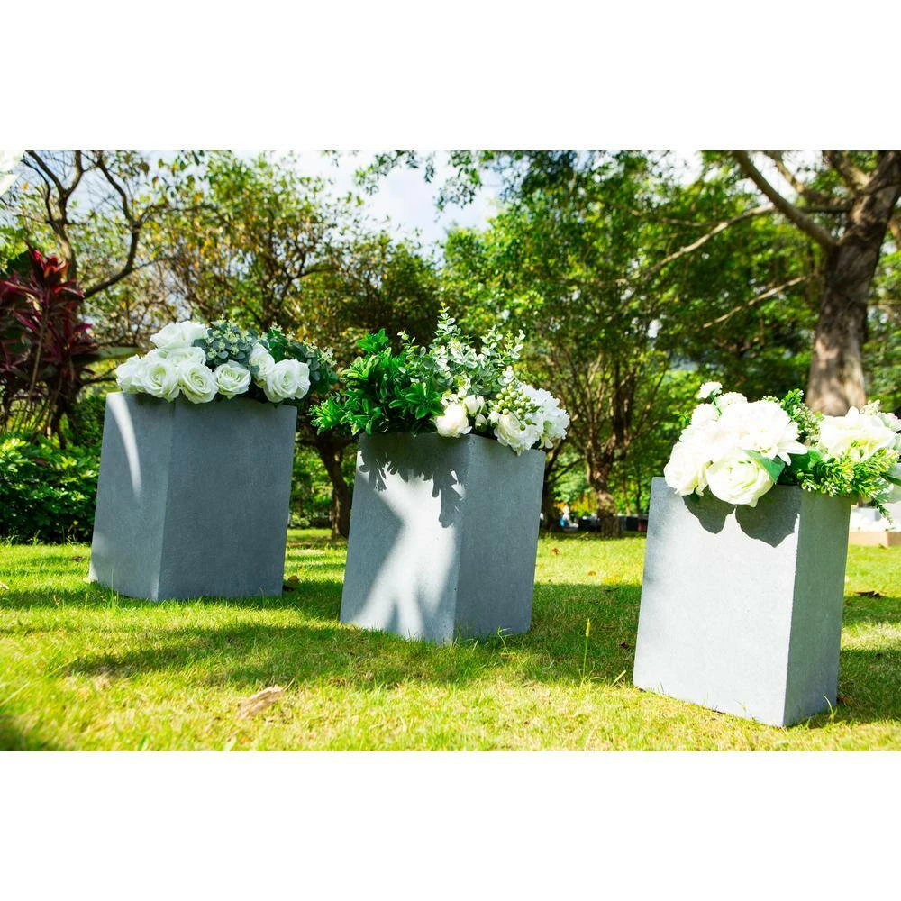 KANTE 19 in. x 16 in. and 13 in. H Square Slate Gray Concrete/Fiberglass Indoor Outdoor Elegant Planters (Set of 3) - Image 7