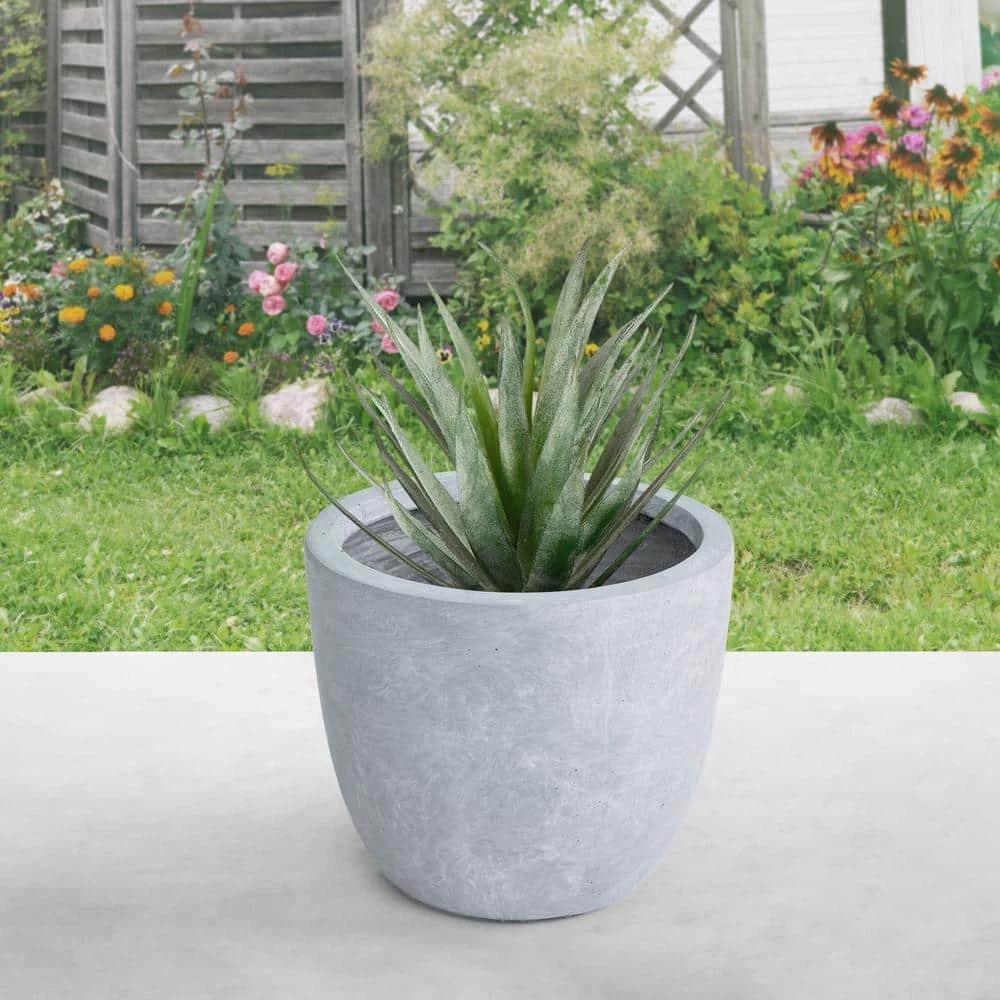 KANTE 12 in. Tall Slate Gray Lightweight Concrete Round Modern Outdoor Planter - Image 5