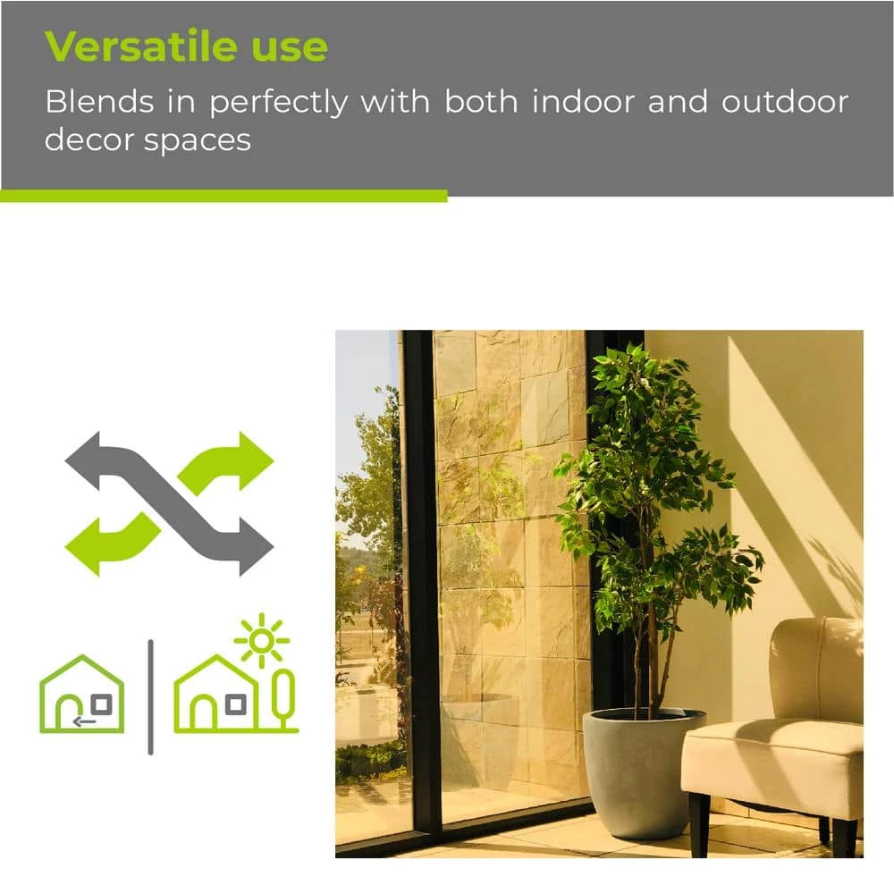 KANTE 12 in. Tall Slate Gray Lightweight Concrete Round Modern Outdoor Planter - Image 8