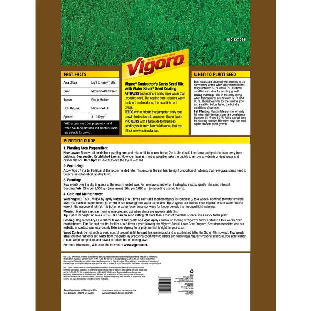 Vigoro 20 lbs. Contractor's Grass Seed Southern Mix with Water Saver Seed Coating - Image 3
