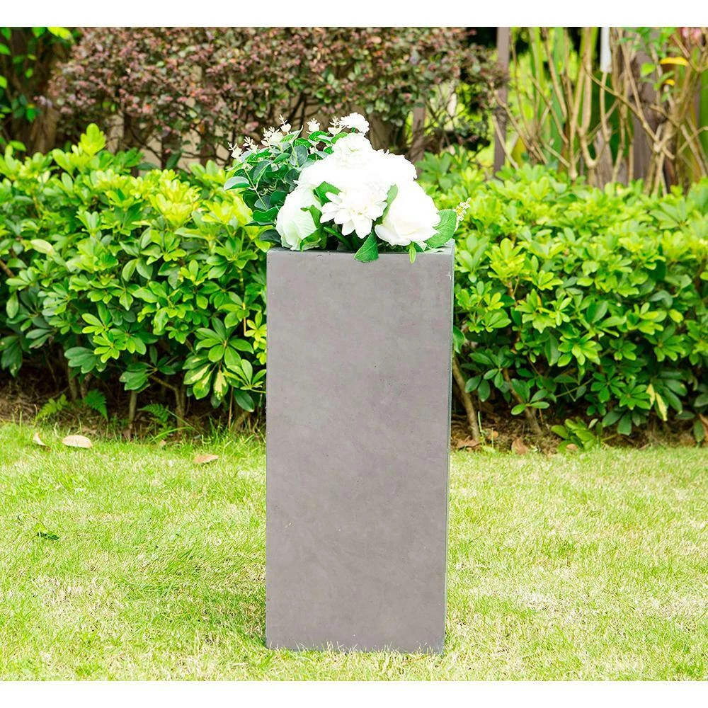 KANTE 20 in. H Square Weathered Concrete/Fiberglass Indoor Outdoor Modern Tall Planter - Image 4