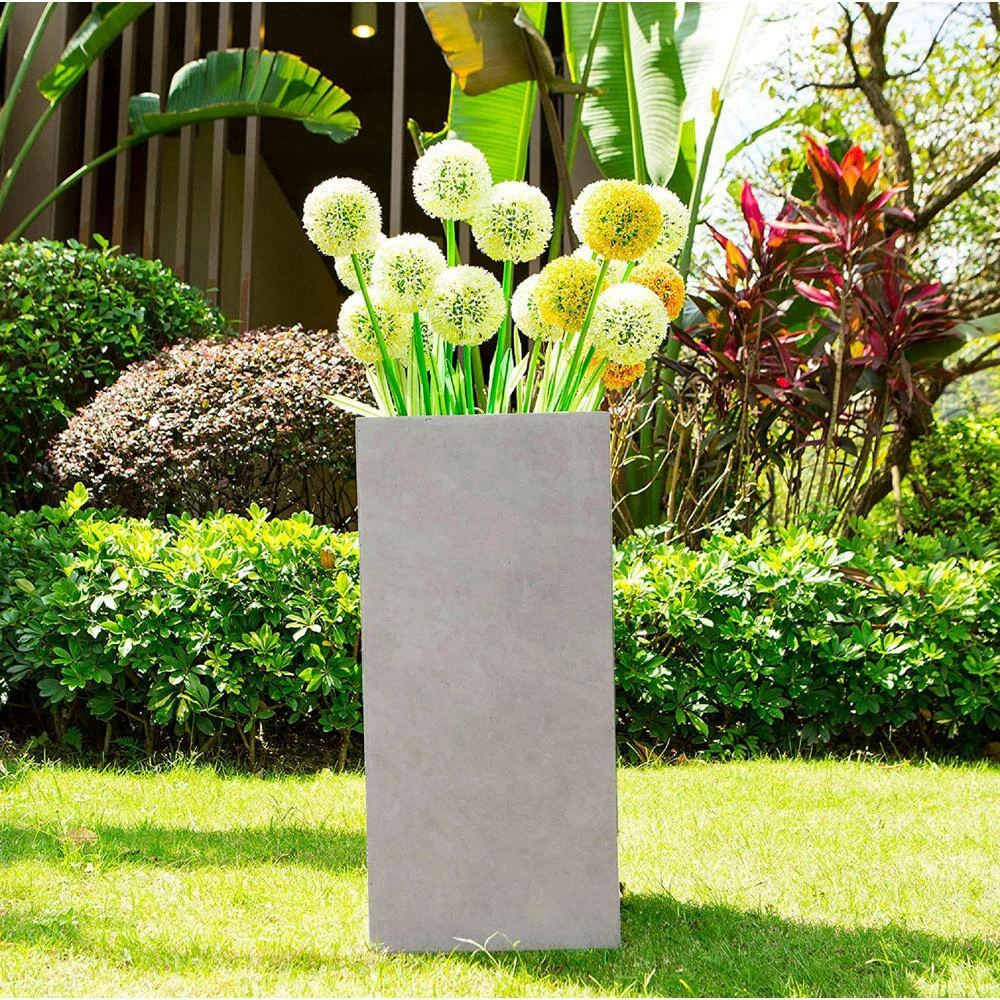 KANTE 24 in. H Square Weathered Concrete/Fiberglass Indoor Outdoor Modern Tall Seamless Planter - Image 4