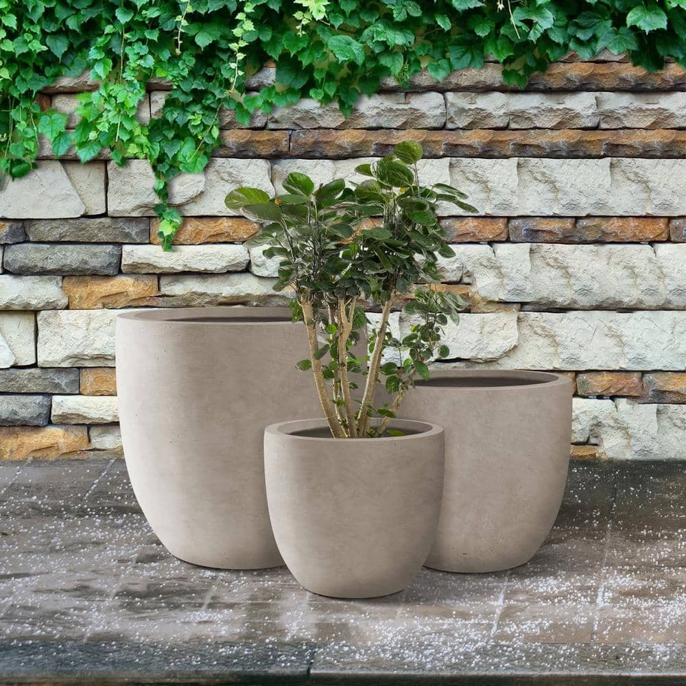 KANTE 22.4", 20.4" and 18.1"H Round Weathered Finish Concrete Planters Set of 3, Outdoor Indoor w/Drainage Hole & Rubber Plug - Image 10