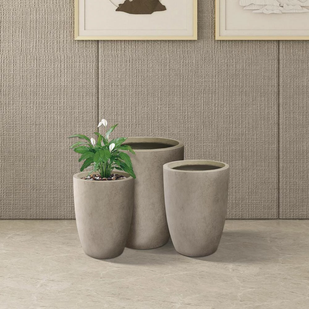 KANTE 22.4", 20.4" and 18.1"H Round Weathered Finish Concrete Planters Set of 3, Outdoor Indoor w/Drainage Hole & Rubber Plug - Image 7