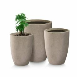KANTE 22.4", 20.4" and 18.1"H Round Weathered Finish Concrete Planters Set of 3, Outdoor Indoor w/Drainage Hole & Rubber Plug