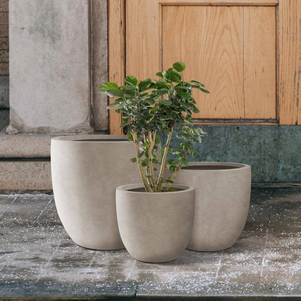 KANTE 22.4", 20.4" and 18.1"H Round Weathered Finish Concrete Planters Set of 3, Outdoor Indoor w/Drainage Hole & Rubber Plug - Image 3