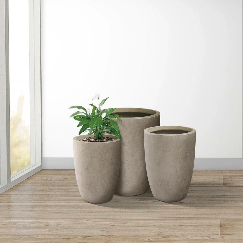 KANTE 22.4", 20.4" and 18.1"H Round Weathered Finish Concrete Planters Set of 3, Outdoor Indoor w/Drainage Hole & Rubber Plug - Image 8