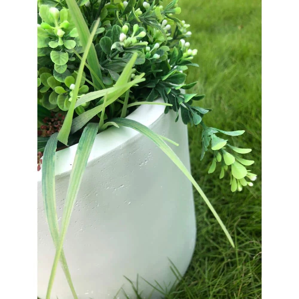 KANTE 12.9 in. Dia, Pure White Lightweight Concrete Modern Cylinder Outdoor Planter - Image 3