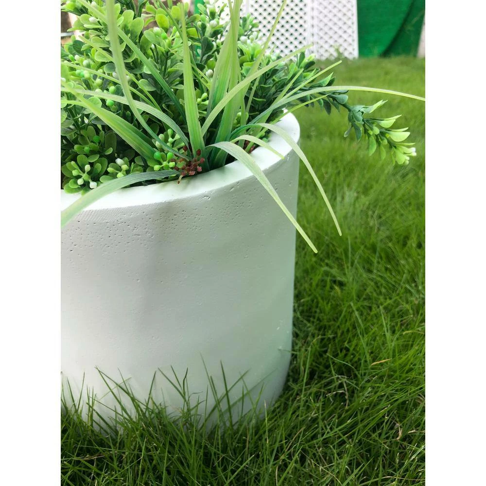 KANTE 12.9 in. Dia, Pure White Lightweight Concrete Modern Cylinder Outdoor Planter - Image 7