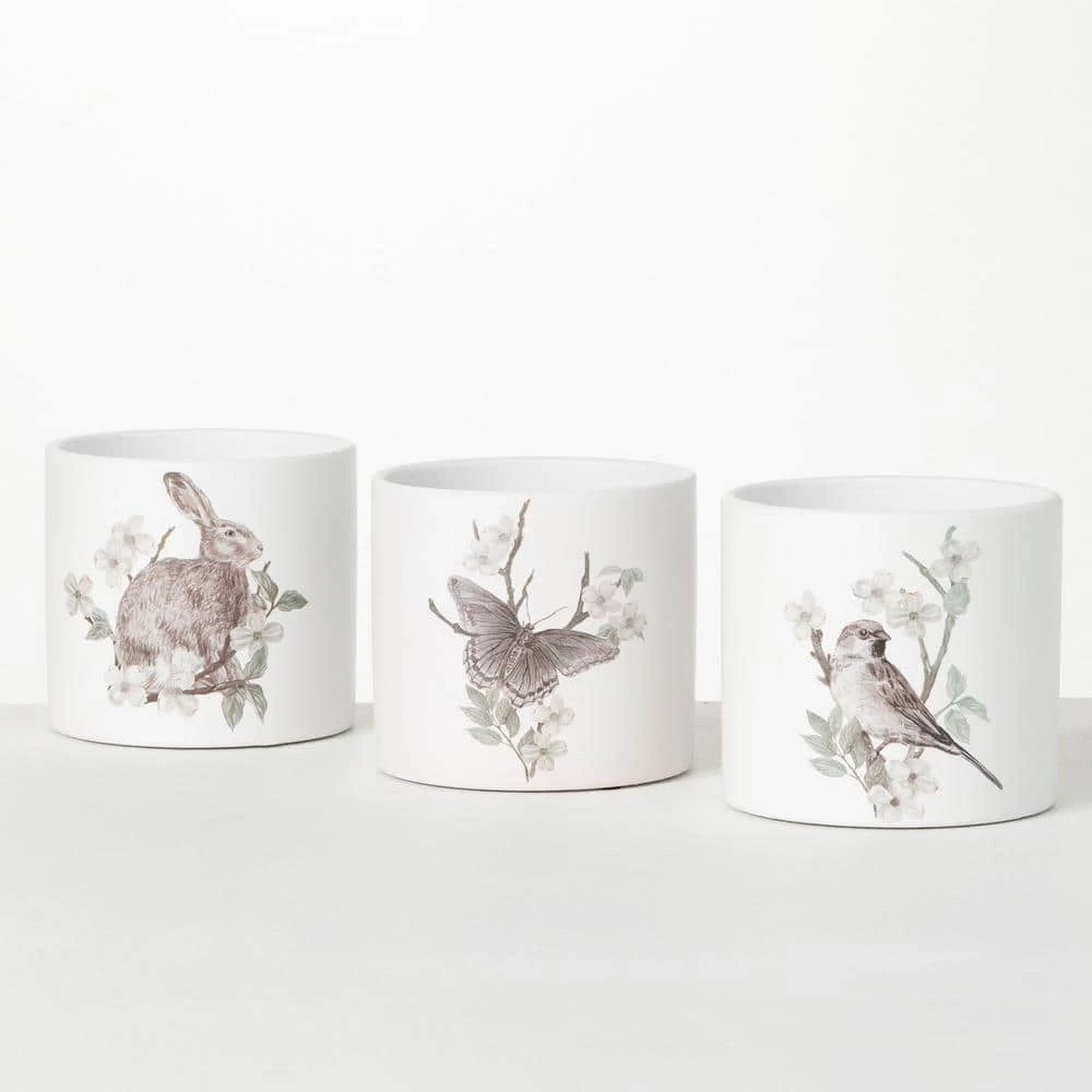 SULLIVANS Spring Print Decorative Pots - Set of 3