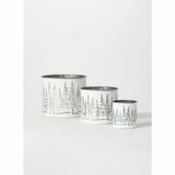 SULLIVANS White Weathered Metal Tree Planters - Set of 3