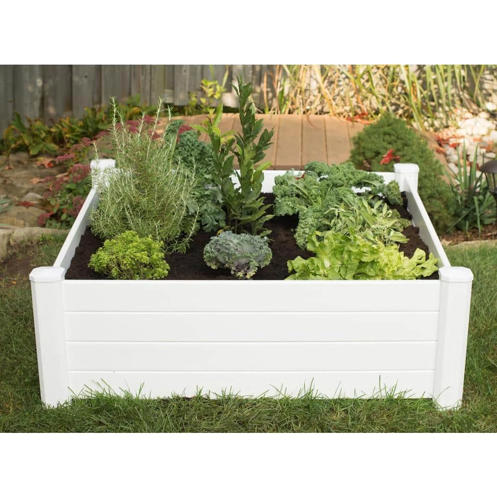Vigoro 4 ft. x 4 ft. x 15 in. White Vinyl Raised Garden Bed - Image 3