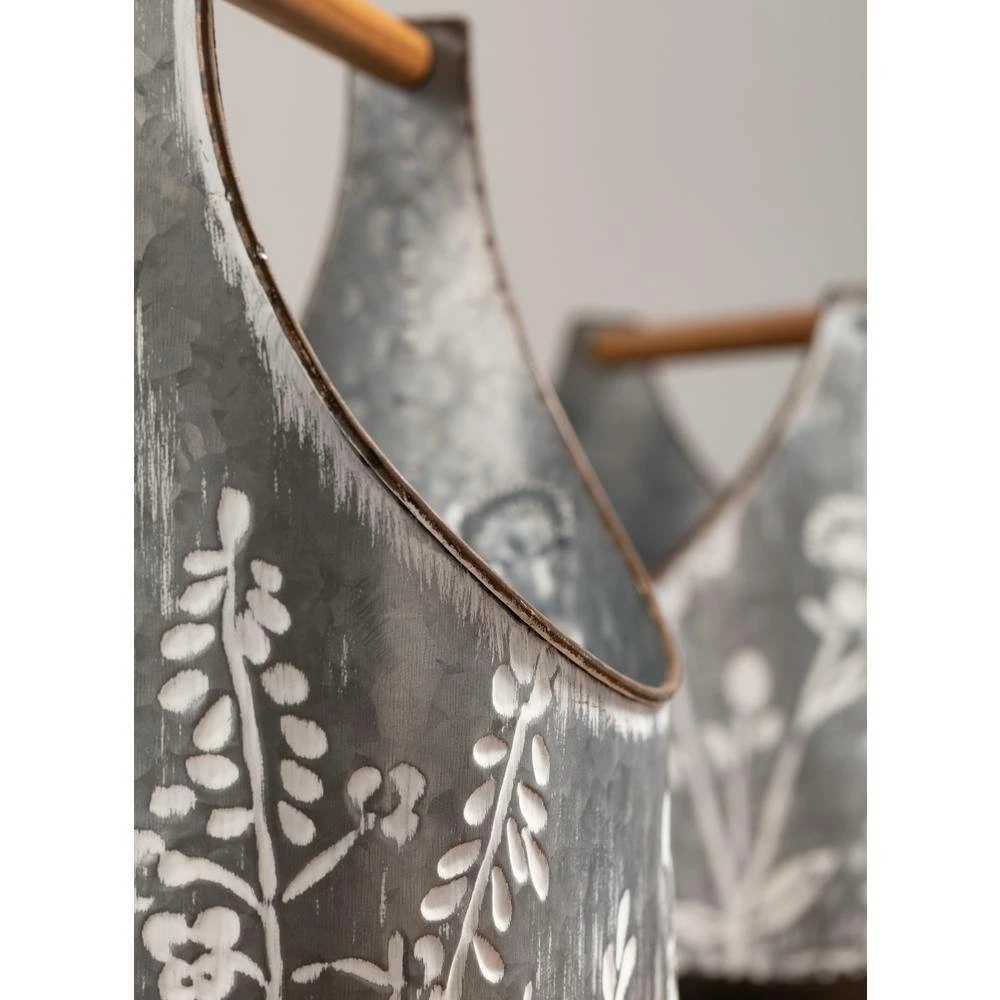 SULLIVANS Whitewashed Metal Flower Trug With Handles (Set of 2) - Image 4