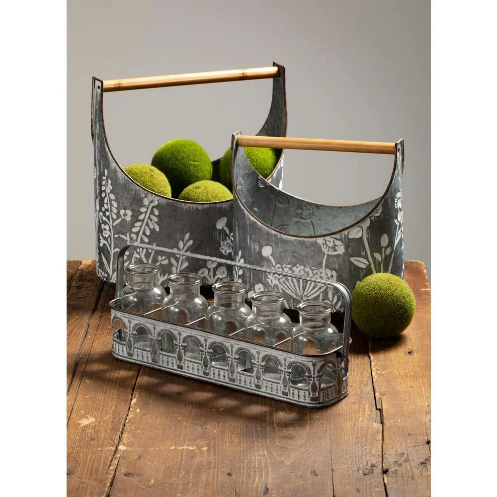 SULLIVANS Whitewashed Metal Flower Trug With Handles (Set of 2) - Image 2